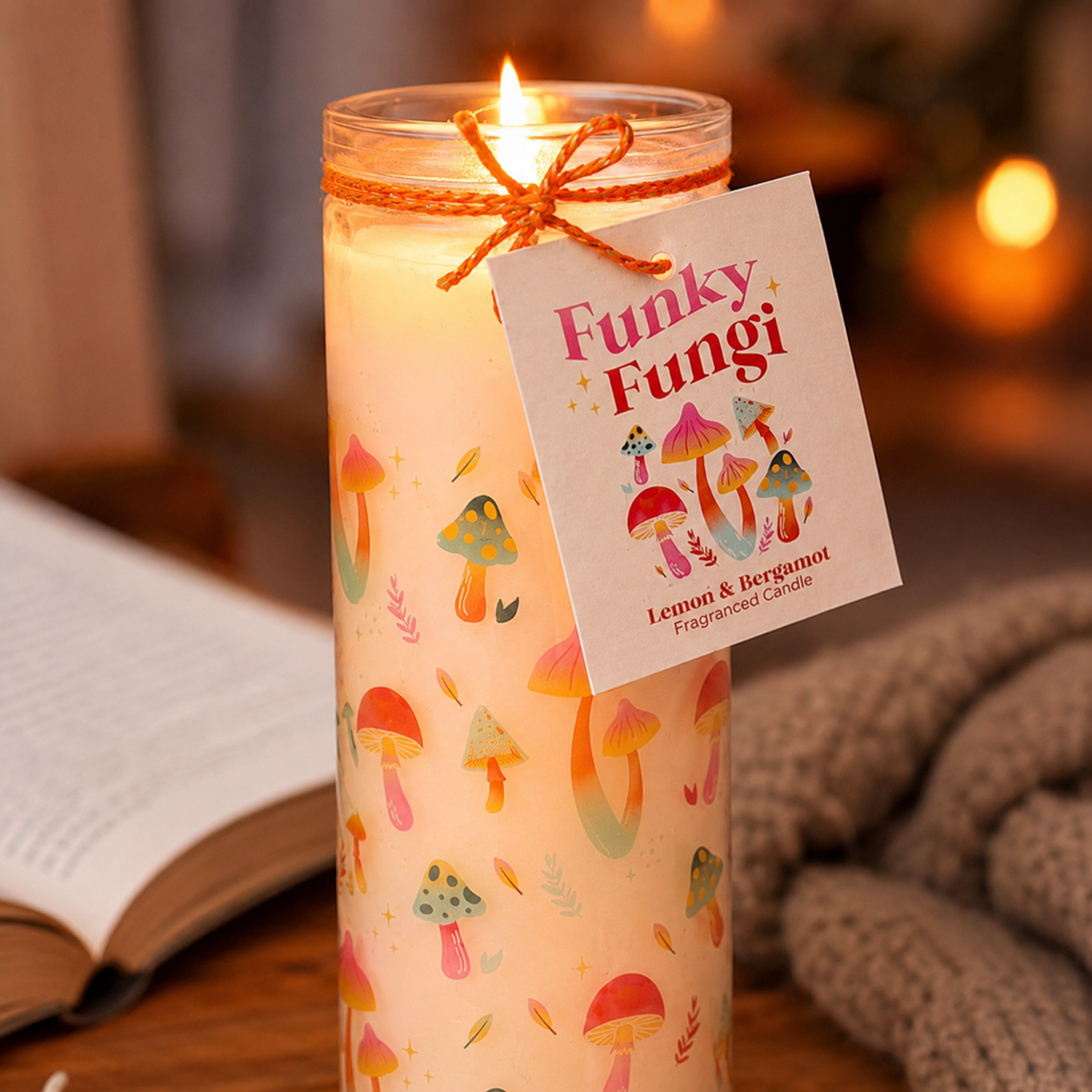 Funky Fungi Lemon & Bergamot Mushroom Print Tube Candle