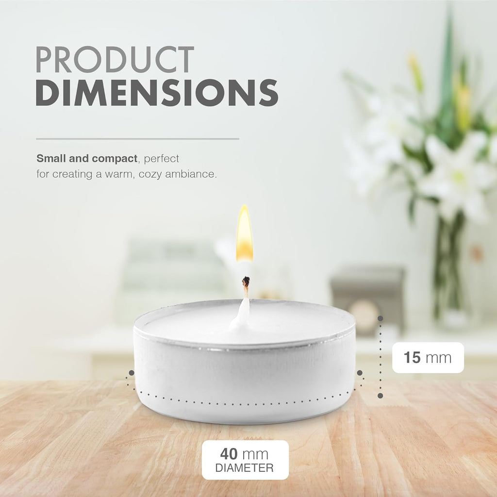 50 Unscented White Tea Lights – 4 Hour Burn, Smoke-Free