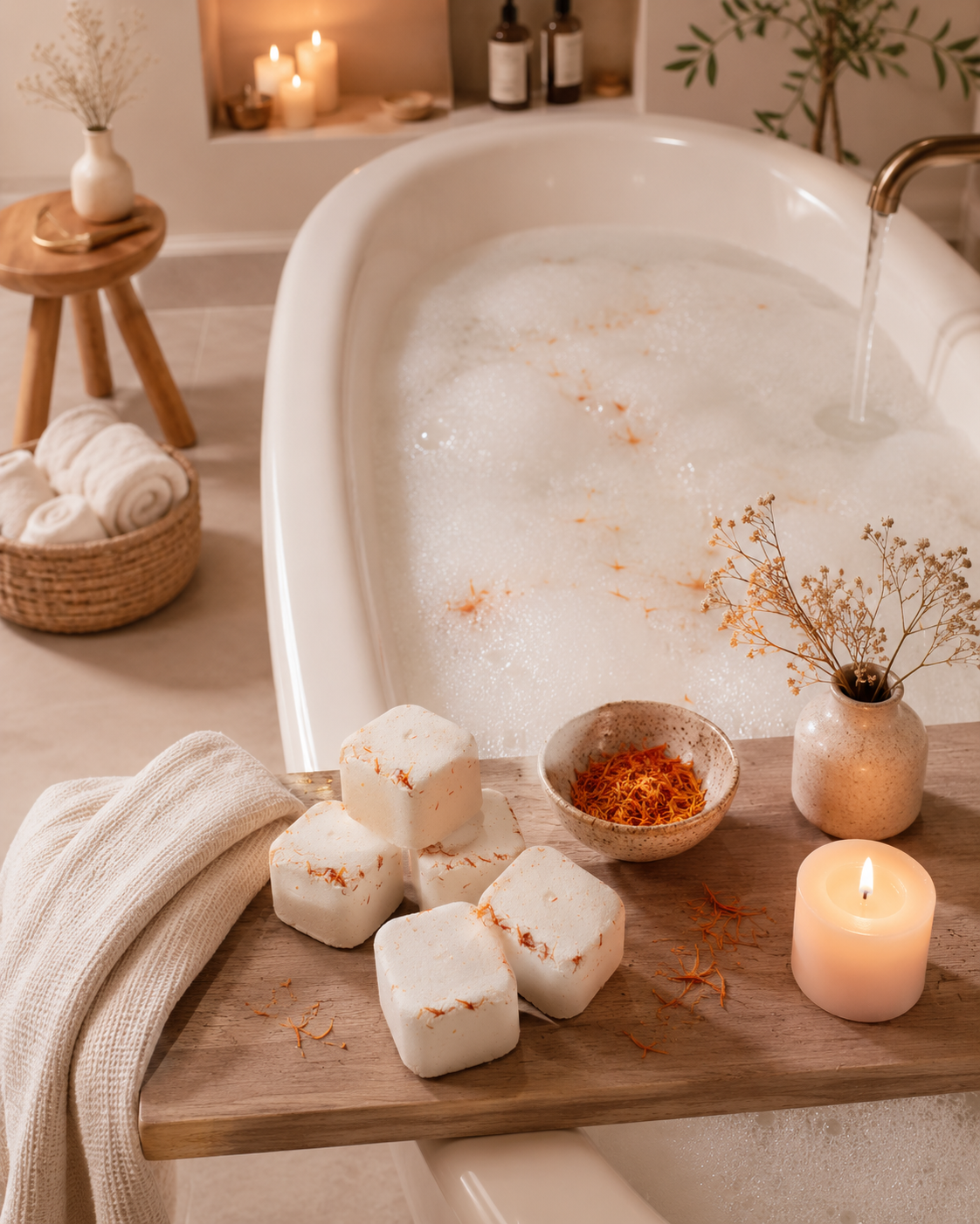 Calming Shower Steamers Pack lifestyle bathroom shot