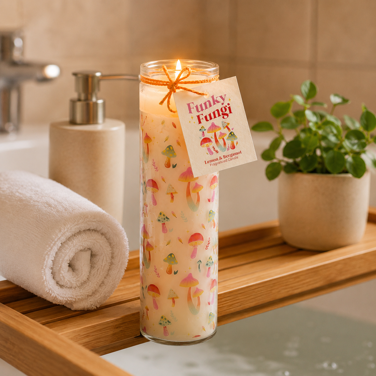 Funky Fungi Lemon & Bergamot Mushroom Print Tube Candle