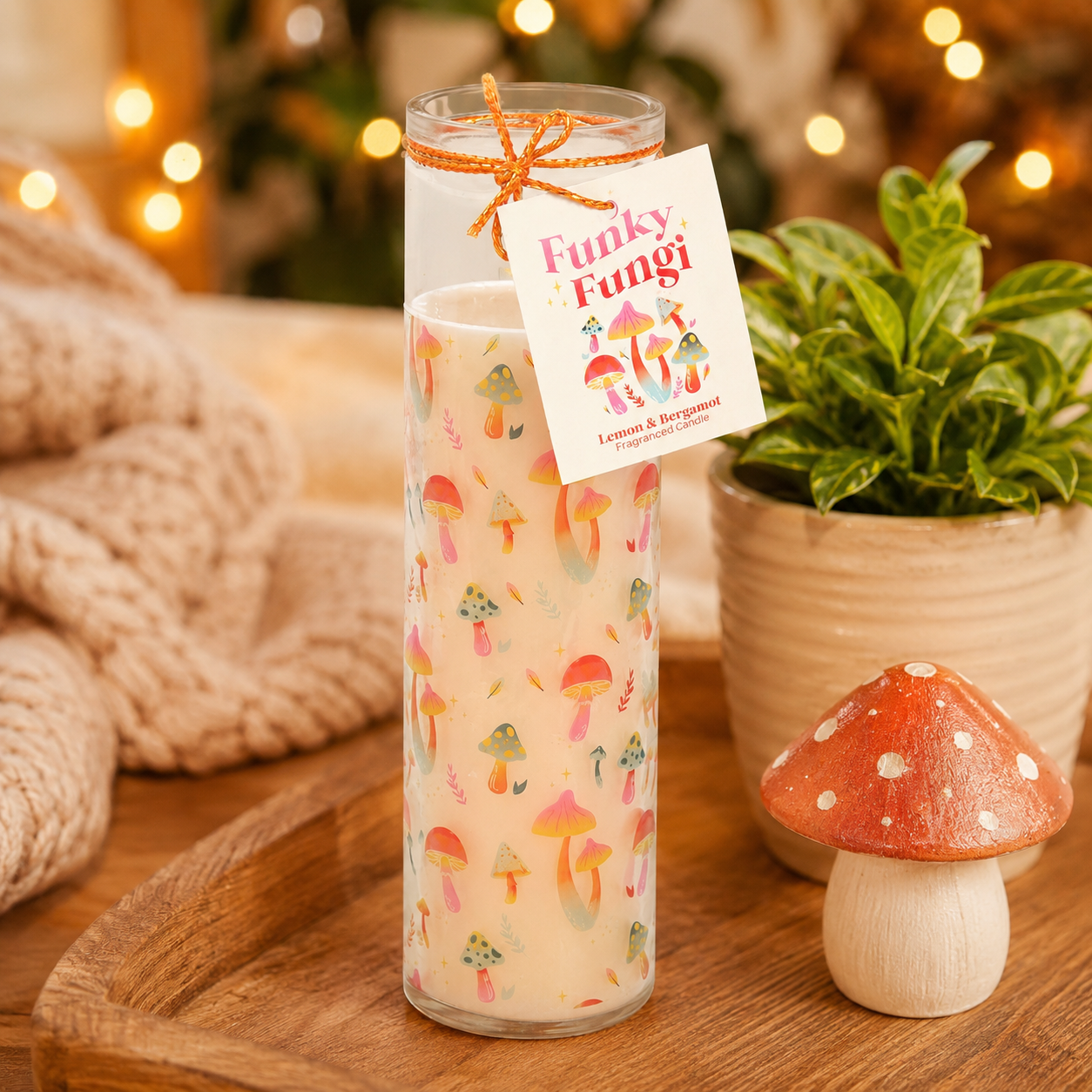 Funky Fungi Lemon & Bergamot Mushroom Print Tube Candle