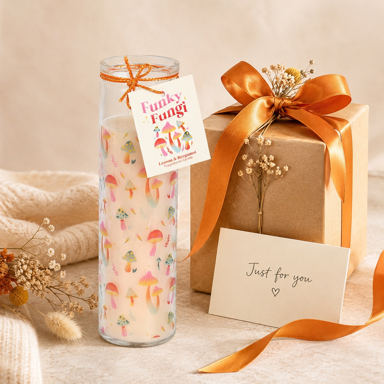 Funky Fungi Lemon & Bergamot Mushroom Print Tube Candle