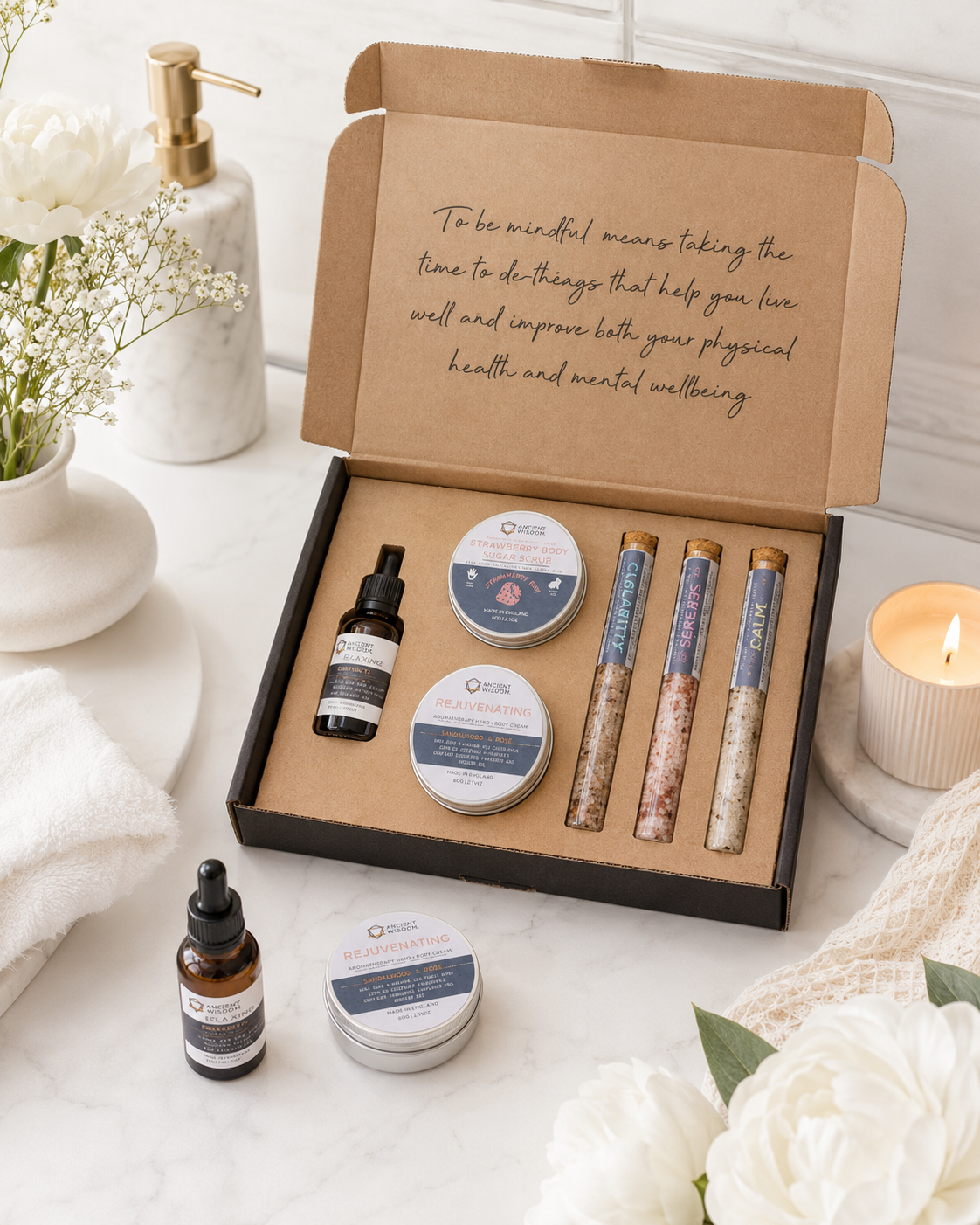 Serenity Self Care Kit full contents laid out
